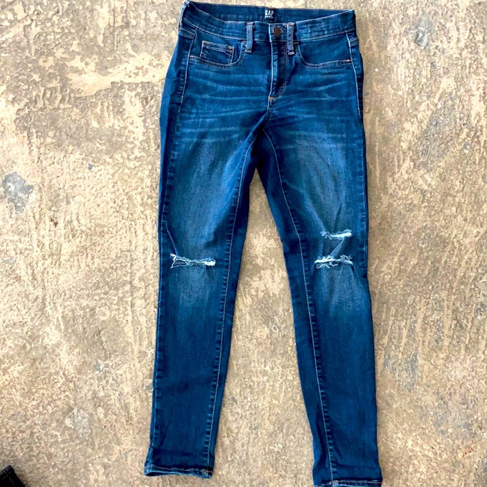Gap denim women's "favorite jegging" skinny jeans - distressed - dark blue 26R